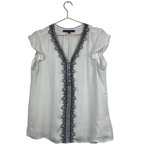White House Black Market Tops - White House Black Market Womens Lace Trim Blouse Size 12 White Black Career Work